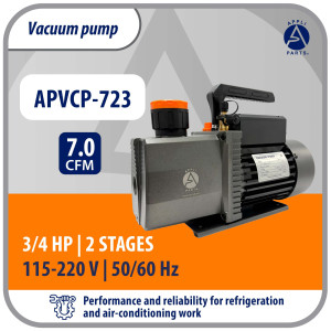 Appli Parts APVCP-723 HVAC Vacuum Pump 7.0 CFM 3/4 HP 2 Stage 115/220 V 50-60 Hz for Heating, Air Conditioning, Automotive AC and Refrigeration, 1/4 and 3/8 in Inlets