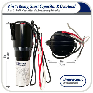 Appli Parts APTO-810 Kit 3 en 1, 1/12 a 1/5 HP, 115 V, Relay de Arranque, Capacitor y Termico Kit 3 en 1 RCO-810 remplazo para compresores de capacidad entre 1/12 y 1/5hp 115V UL SA44719