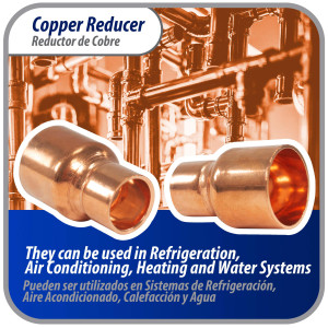 Appli Parts AP-R034012 Reductor de Cobre de 3/4x1/2 pulg Conexiones CxC soldadas para aplicaciones de refrigeracion, aire acondicionado y plomeria Tuberia de cobre ACR y Tipo L