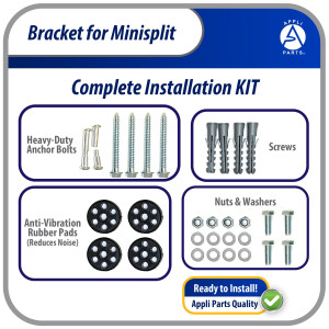 Appli Parts APAB-2160 Soporte de Montaje en Pared para Mini Split - Soporte Universal hasta 150 kg, Compatible con 5000 a 36000 BTU, Incluye Gomas Antivibracion y Kit Completo de Instalacion