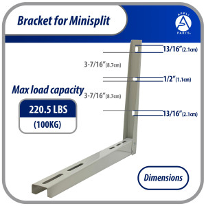 Appli Parts APAB-2160 Soporte de Montaje en Pared para Mini Split - Soporte Universal hasta 150 kg, Compatible con 5000 a 36000 BTU, Incluye Gomas Antivibracion y Kit Completo de Instalacion