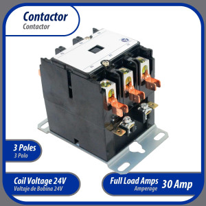 Appli Parts APAC-33024 Heavy Duty Contactor 3 Poles 30A 24V Coil Replacement for AC Compressors and Electrical Applications UL Certified E476929