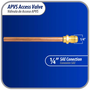 Appli Parts Valvula de acceso de 1/4 SAE x 1/4 pulg OD x con vastago de cobre de 8cm de largo con nucleo y tapa de laton con removedor de nucleo y empacadura APVS-14143
