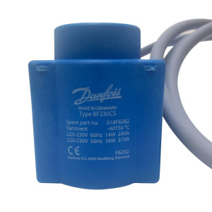 Danfoss 018F6282 Bobina para Solenoide 220-230 V,50/60 Hz, 14 W, 50 Hz, 16 W, IP20, BF230CS, Cable
018F8232