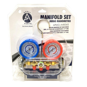 Appli Parts APMG-A4B36S Compatible with R600, Manifold Gauge Set, Brass Body with Sight-glass, Includes 36 in Hose Set 1/4in SAE, Dual Pressure psi/Bar, Dual Temperature Fahrenheit/Celsius Scales 