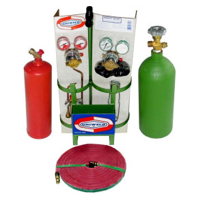 Uniweld Juego Soldadura Profesional K23C-T Incluye: Manilla Soldar / Puntas Soldar / Regulador Oxigeno y Acetileno / Mangueras Dobles / Gafas / Encendedor / Llave Tanque / Base / Tanques 