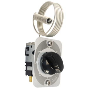 Danfoss 077B7339 Thermostat Refrigerators Automatic Defrost control 077B6909 Cold Cut-in 41F Cold cut-out 10.4F Warm Cut-in 41F Warm Cut-out 22.46F Capillary tube length 47.2in 
B6 (Industrial Pack)