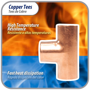 Appli Parts AP-T038 3/8 in Wrot Copper Tee CxCxC connections for refrigeration, air conditioning and plumbing applications ACR and Type L copper pipe
