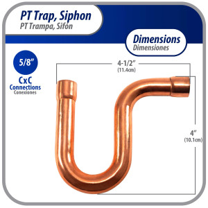 Appli Parts AP-PT058 Sifon de Cobre de 5/8 pulg Trampa de Aceite CxC Conexiones soldadas para aplicaciones de refrigeracion, aire acondicionado y plomeria Tuberia de Cobre ACR y tipo L