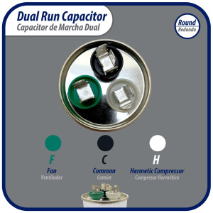 Appli Parts Dual Run Capacitor for ac 35+10 Mfd uF (microfarads) 370VAC or 450VAC Round Universal fit for hvac and other applications 5-1/4 in High 2 in Wide CON-35/10-450
