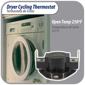Appli Parts APDT-L250 Termico Secadora L-250-40F, limite alto Abre a 250 F, sensor interruptor de limite o termostato de 2 terminales, reemplazo para WH4X584 APDT-L250