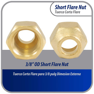 Appli Parts APFN-38 Copa tuerca cortas de laton de 3/8 de diametro exterior flare para usar con tuberias de cobre, laton, aluminio o acero en aplicaciones de plomeria y climatizacion de lineas de gas