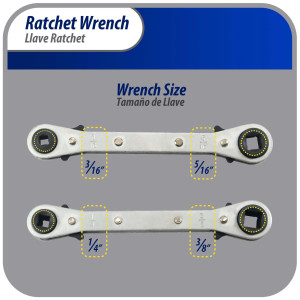 Appli Parts APT-RW122 Llave Ratchet 1/4 - 3/8 - 3/16 - 5/16 pulg, herramienta para servicios de sistemas de Aire Acondicionado y Refrigeracion