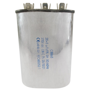 Appli Parts Dual Run Capacitor for ac 20+5 Mfd uF (microfarads) 370VAC CBB65 Oval Universal fit for hvac and other applications  2-3/4 in Wide 1-3/4 in Depth 4-1/4 in Height CON-20/5-370