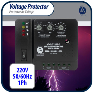 Appli Parts APVP-22BB1-2 220 V Voltage Surge Protector with Adjustable Range and Reconnecting Time, 50-60Hz 1Ph 30A works with all electric appliances and units with rated electrical consumption