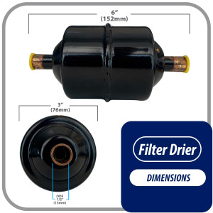 Appli Parts APFD-164S 1/2 in Liquid Line Refrigerant AC Filter Drier hvac Refrigeration 164S ODF Sweat Solder connection universal unidirectional 7in long 3in wide