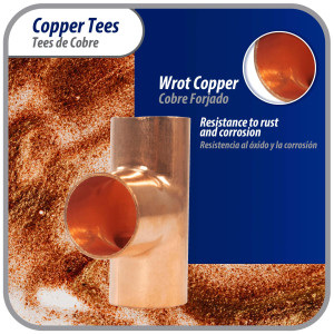 Appli Parts AP-T034 3/4 in Wrot Copper Tee CxCxC connections for refrigeration, air conditioning and plumbing applications ACR and Type L copper pipe