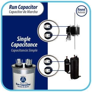 Appli Parts Run Capacitor for ac 4 Mfd uF (microfarads) 370 VAC or 450 VAC CBB65 Round Universal fit for hvac and other applications 2-1/2 in High 1-1/2 in Wide CON-4-450