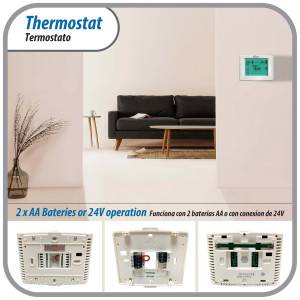 Ecox 7 Day Programmable air conditioning thermostat digital for home or office Touch Screen 5in LCD Backlit display 1 stage, 1C/1H cooling and heating battery (2xAA not Included) or 24 Volt Operated 