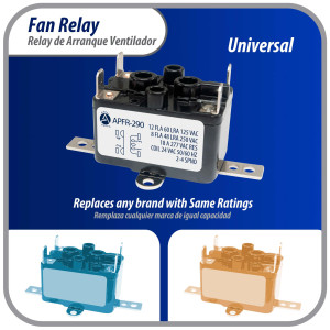 Appli Parts APFR-290 90-290, 24 VAC Coil, Heavy Duty Switching Fan Relay, SPST Normally Open AC and heating Furnace blower relay Universal fit multi position bracket