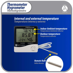 Appli Parts APTT-DWDH Termometro, Reloj e Higrometro -10 C a 50 C (-4 F to 122 F) 10 to 99 RH