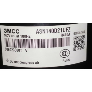 GMCC Compresor Rotativo Inverter DC ASN140D21UFZ RoHS Compatible con R410A, 11103020003099
Fits: 38MHRBQ18AA3, DLCERAH18AAK, EDHM18C19B, INVERTER18CRFN1W, INVERTER18CRSL1, INVERTER18CRWH1, PIA18265B
