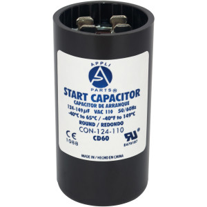 Appli Parts CON-124-110 Capacitor de Arranque 124-149 MFD (microfaradios) uF, 110-125 VAC. Universal para Motores Electricos, condensador de arranque de 3.7 cm de Diametro, 7 cm de Alto