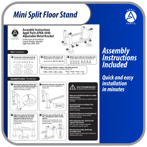 Appli Parts APAB-4440 Soporte de Montaje en Piso para Mini Split. Soporta 200 kg, Compatible desde 9000 a 60000 BTU, Incluye Gomas Antivibracion y Kit Completo de Instalacion. Extensible 56 a 100 cm
