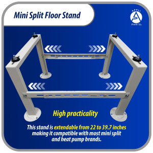 Appli Parts APAB-4440 Soporte de Montaje en Piso para Mini Split. Soporta 200 kg, Compatible desde 9000 a 60000 BTU, Incluye Gomas Antivibracion y Kit Completo de Instalacion. Extensible 56 a 100 cm
