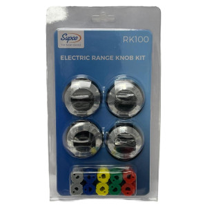 Supco RK100 Universal Knob Kit for Electric Range, 4 Black Knobs with adaptors