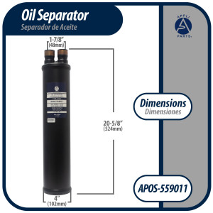 Appli Parts APOS-559011 Separador de Aceite 1 3/8 pulg ODF Soldable, CFC, HCFC, HFC, Compatible con R22, R407C, R502, R134a, R404A, R507A, Temperatura de trabajo desde -10 C a 130 C