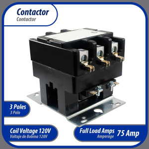 Appli Parts APAC-375120 Heavy Duty Contactor 3 Poles 75A 120V Coil Replacement for AC Compressors and Electrical Applications UL Certified E476929