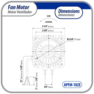 Appli Parts APFM-102E Motor Ventilador 10W Condensador y Evaporador 220V 60Hz 0.35A, Incluye Aspa de Aluminio de 23cm y Base de Montaje, Repuesto Universal para Equipos de Refrigeracion Comercial