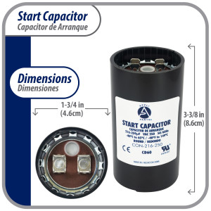 Appli Parts CON-216-250 Capacitor de Arranque 216-259 MFD (microfaradios) uF, 250 VAC. Universal para Motores Electricos, condensador de arranque de 4.6 cm de Diametro, 8.6 cm de Alto