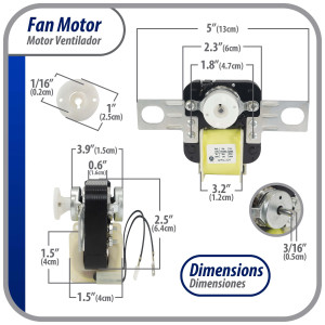 Appli Parts APFM-329 20 W Fan Motor, 110 V, 50/60 Hz, 0.48 A, 3000 rpm, CW rotation Universal Fan Motor replacement intended for Refrigerator Evaporator, Blade not included