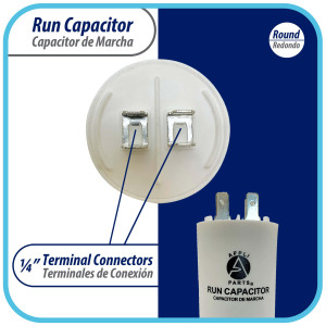 Appli Parts Run Capacitor for electric motors 30 Mfd uF (microfarads) 250VAC Plastic Case with terminals CBB60 Round Universal fit water pumps and others 3-3/8 in High 1-3/4 in Wide CON-30-250-P