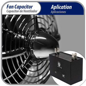 Appli Parts Fan Capacitor 6 mfd (microfarads) uf 450 VAC 4 Terminal Connections compatible with any brand within the same range of capacitance 1-7/8in Width 7/8in Depth 1-3/4in Height CAP-6-450