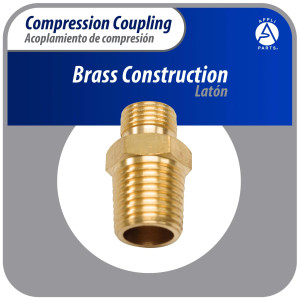 Appli Parts APWF-100BC 1/4 in Brass Compression Fitting reduction coupling for in line water filter with Male 3/8 in NPT connection for Copper or PVC tubing