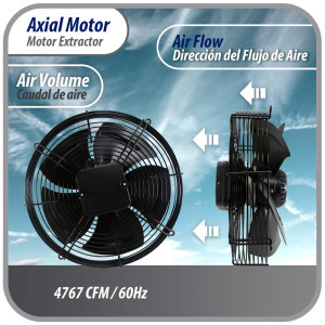 Appli Parts AXF-550-1 21-5/8 in Axial Fan Motor Guard Mounted Fan Blade 220V, 1 Ph, 50-60 Hz, 725W, 1400 rpm, Universal replacement for Cold Room Evaporators, Condensing Units, Work Temp -22F to 140F