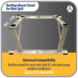 Appli Parts APAB-4335 Soporte de Montaje para Techo/Azotea Minisplit 9000 a 24000 BTU Soporta 150 kg (335 lb) Ajustable de 10 a 45 Grados Incluye Almohadillas Antivibracion y Kit de Instalacion