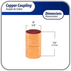 Appli Parts AP-A058B10 5/8 in, Anillo de Cobre Accesorios de tuberia de cobre CxC Conexiones soldadas para aplicaciones de refrigeracion, aire acondicionado, plomeria Tuberia ACR y tipo L, 10x Bolsa
