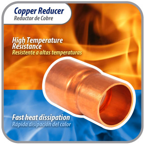 Appli Parts AP-R078034 Reductor de Cobre de 7/8x3/4 pulg Conexiones CxC soldadas para aplicaciones de refrigeracion, aire acondicionado y plomeria Tuberia de cobre ACR y Tipo L