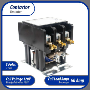 Appli Parts APAC-360120 Heavy Duty Contactor 3 Poles 60A 120V Coil Replacement for AC Compressors and Electrical Applications UL Certified E476929