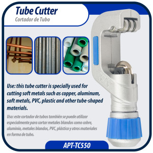 Appli Parts APT-TC550 Corta Tubo para tuberias de 1/4 a 2 pulg (5 a 50 mm) ideal para tuberias de Cobre, Aluminio, PVC y otros materiales blandos
