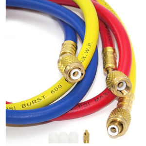 Appli Parts APMG-H60630 60 in Long 1/4 in SAE Refrigerant Hoses for use with HVAC Manifold gauges, Multiple Refrigerant, rated 600-3000psi for Charging and Servicing Refrigeration systems
