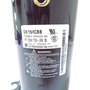 LG Rotary Compressor 12.000btu R22 115v/1ph/60hz Internal OLP (Includes: Cover, Gasket, Wahser, Nut, Damper Rubber) Uses Capacitor 50mfd/370vac Not Included Lg QK164C / QK164CBB