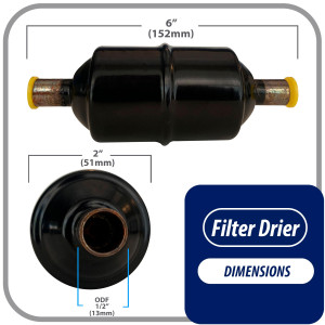 Appli Parts APFD-084S 1/2 in Liquid Line Refrigerant AC Filter Drier hvac Refrigeration 084S ODF Sweat Solder connection universal unidirectional 6in long 2 in wide