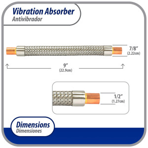 Appli Parts APVE-12 Antivibrador 1/2 pulg Soldable Eliminador de Vibracion 23cm Largo 500psi presion maxima de trabajo y 3.265psi presion de rotura