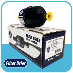 Appli Parts APFD-033S 3/8 in Liquid Line Refrigerant AC Filter Drier hvac Refrigeration 033S ODF Sweat Solder connection universal unidirectional 4-1/2 in long 1-3/4 in wide