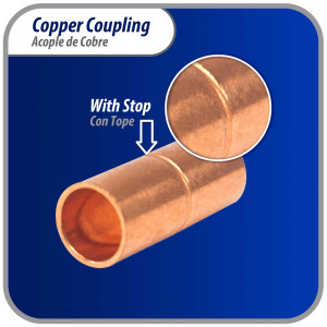 Appli Parts AP-A014 1/4 in Wrot Copper Coupling fitting CxC Sweat connections for refrigeration, air conditioning and plumbing applications ACR and Type L copper pipe